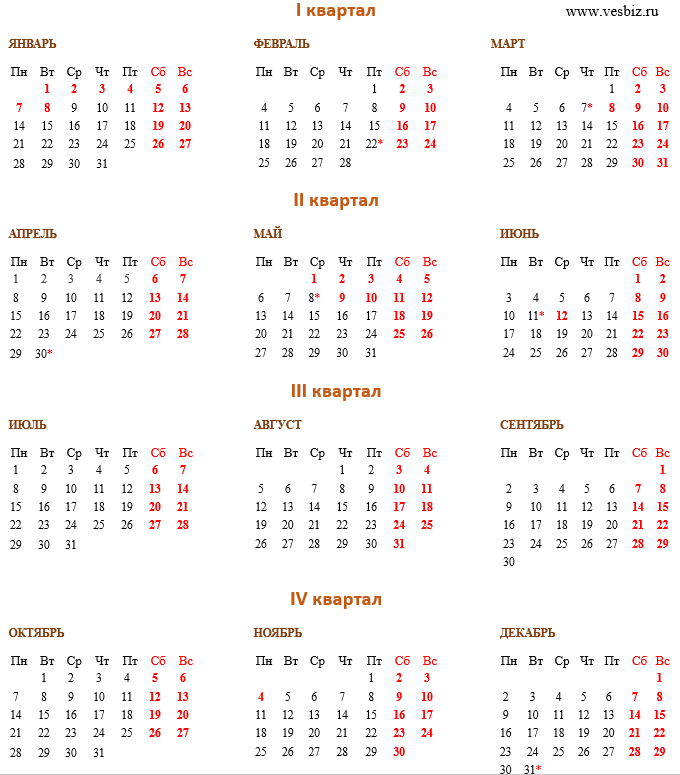 Производственный календарь 2019