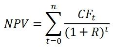 Упрощённый вид формулы NPV 